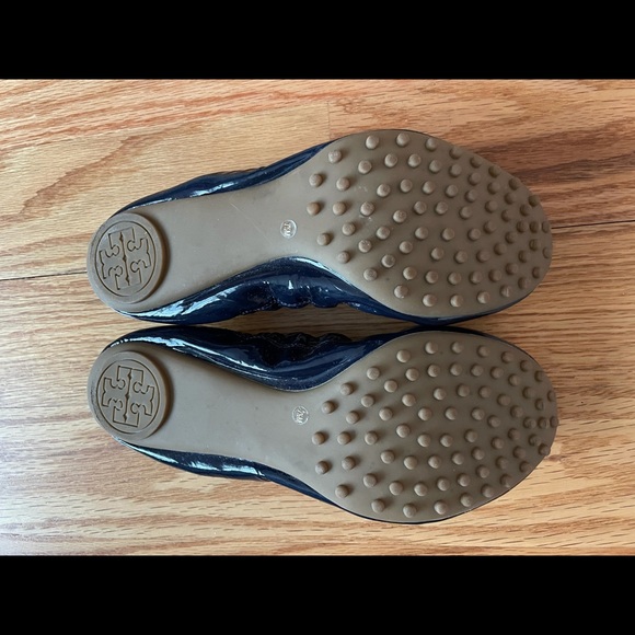 Tory Burch Blue Eddie Patent Leather Slip On Ballet Rope Detail Flats - Picture 4 of 5
